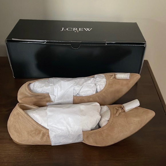 J.CREW Suede Stretch Tassel Pointed Toe Flats Saddle Color - Picture 3 of 8